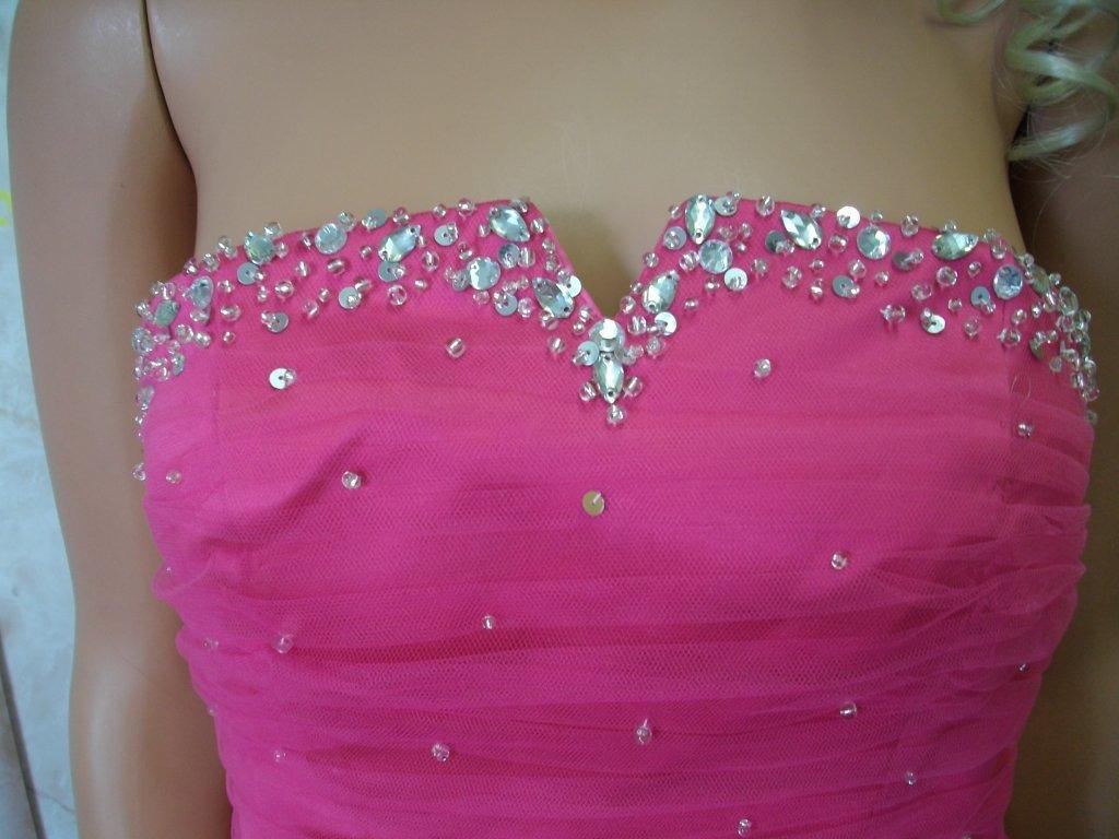 strapless watermelon prom gown