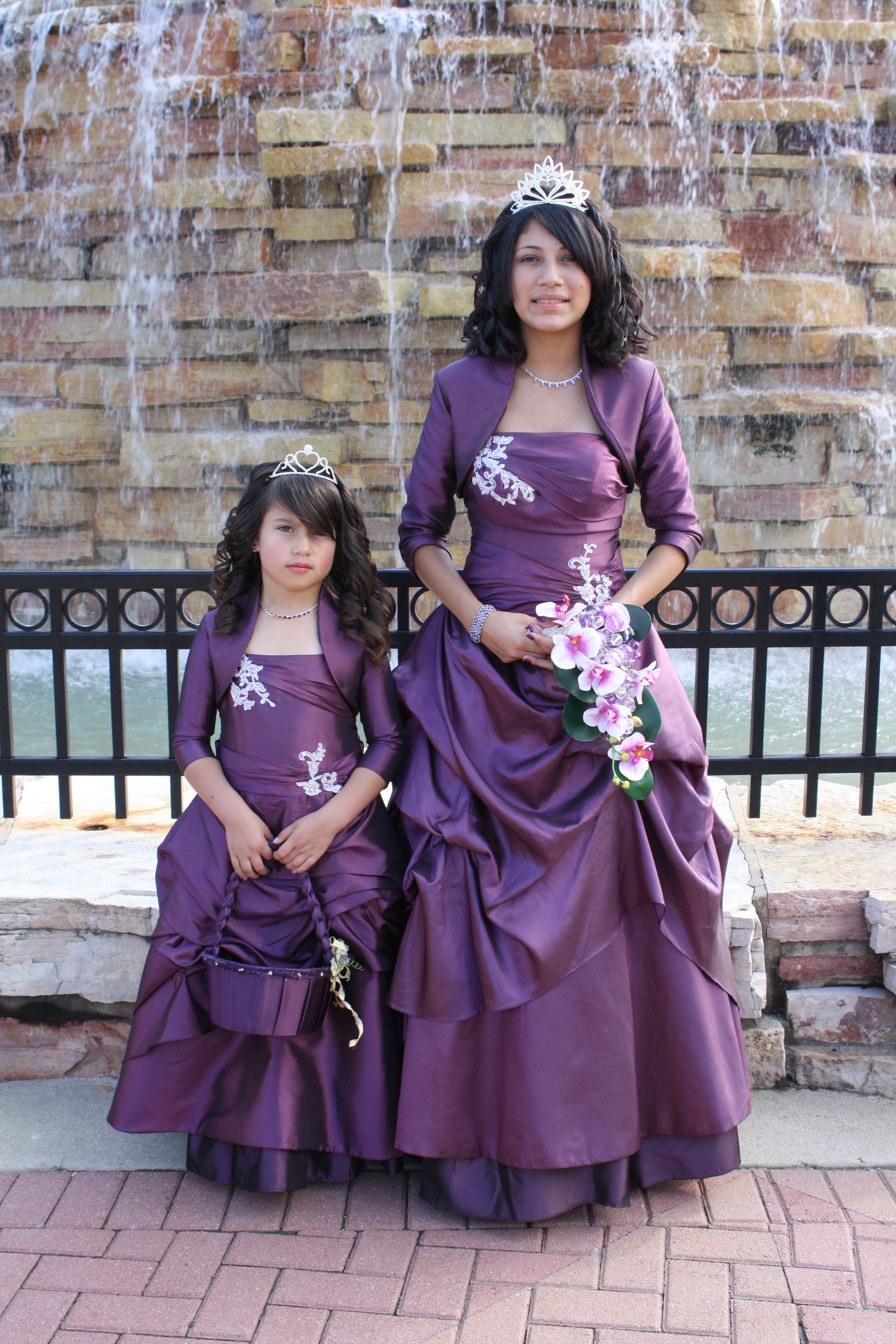 Quinceanera dress with matching little sister dress