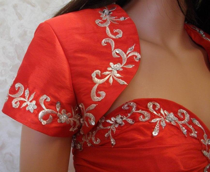 red bolero jackets with white embroidery