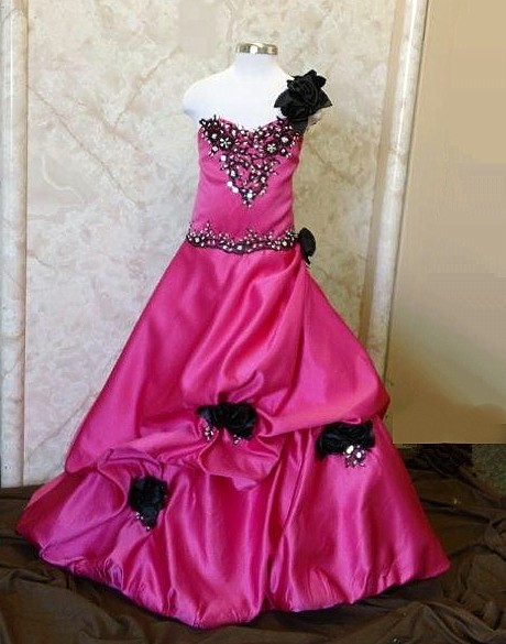 watermelon and black ball gown