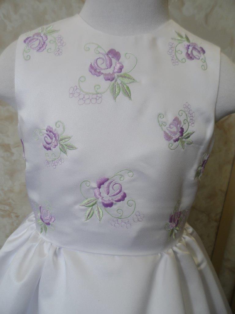 White flower girl dresses with Lavender and Sage