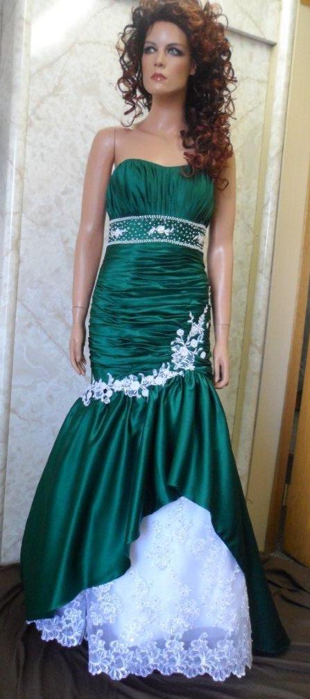 emerald green and white gown