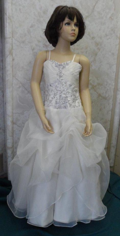Light champagne pageant gown with silver beading
