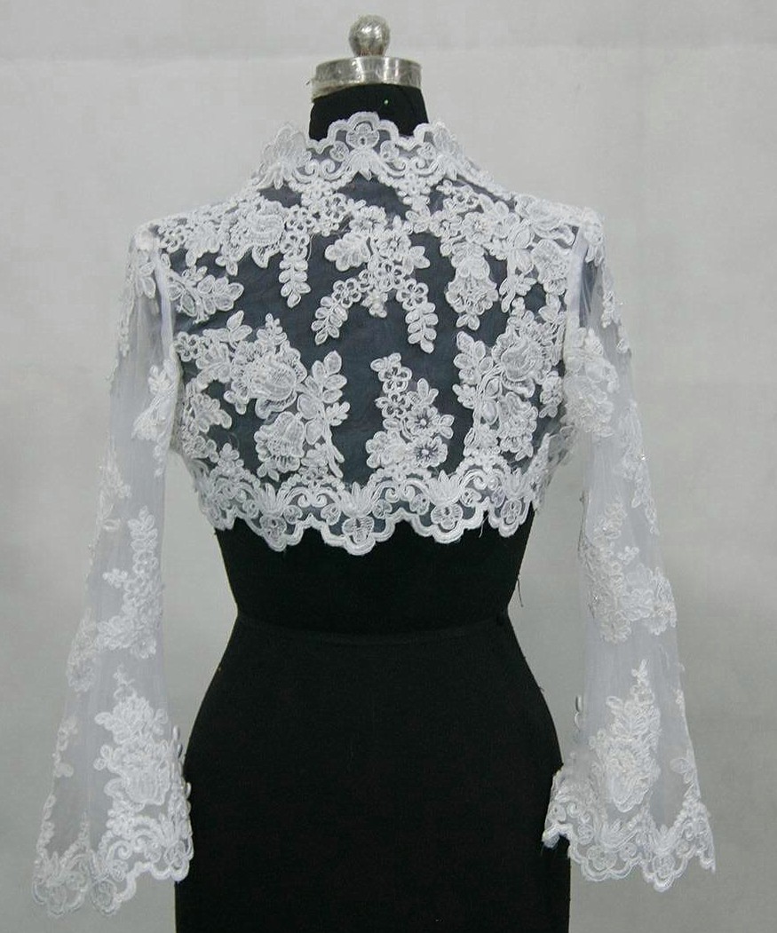 Short lace bridal jacket with long sleeves