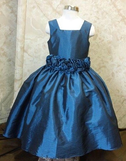 blue taffeta flower girl dress