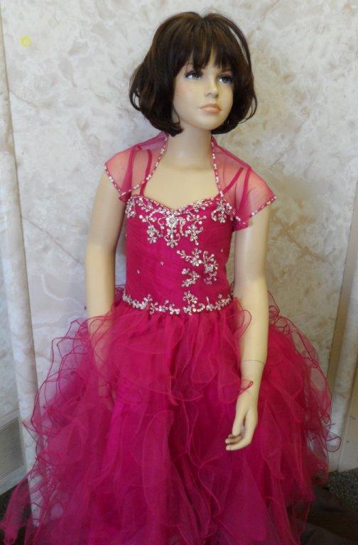 child size fuschia pageant dress with sheer bolero