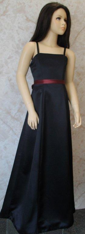 black spaghetti strap dress with burgundy sash
