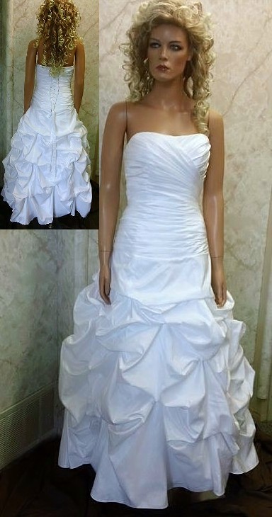 Strapless ruched pickup wedding ball gown