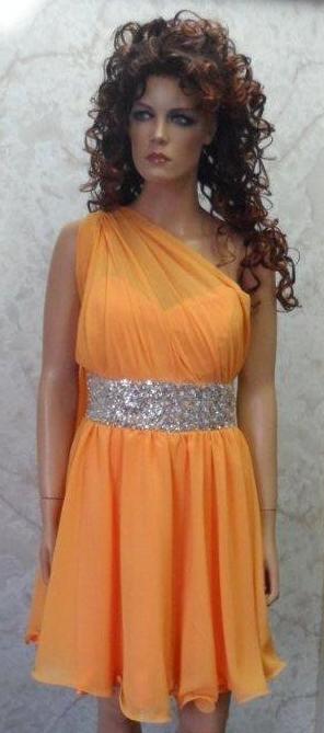 short tangerine bridesmaid dress