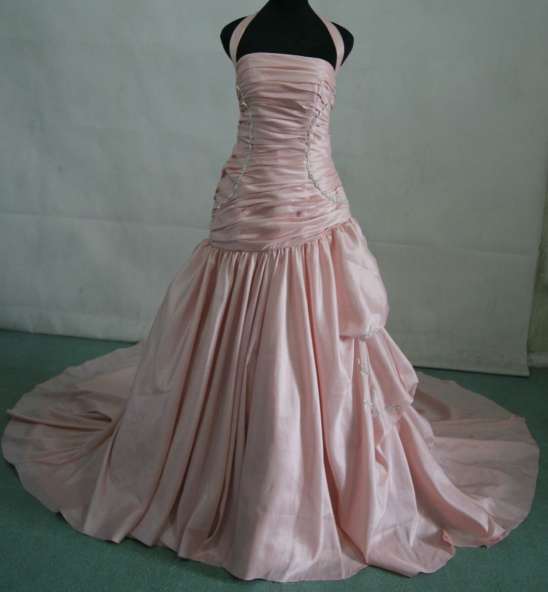 Pink Taffeta Halter Wedding Dress.