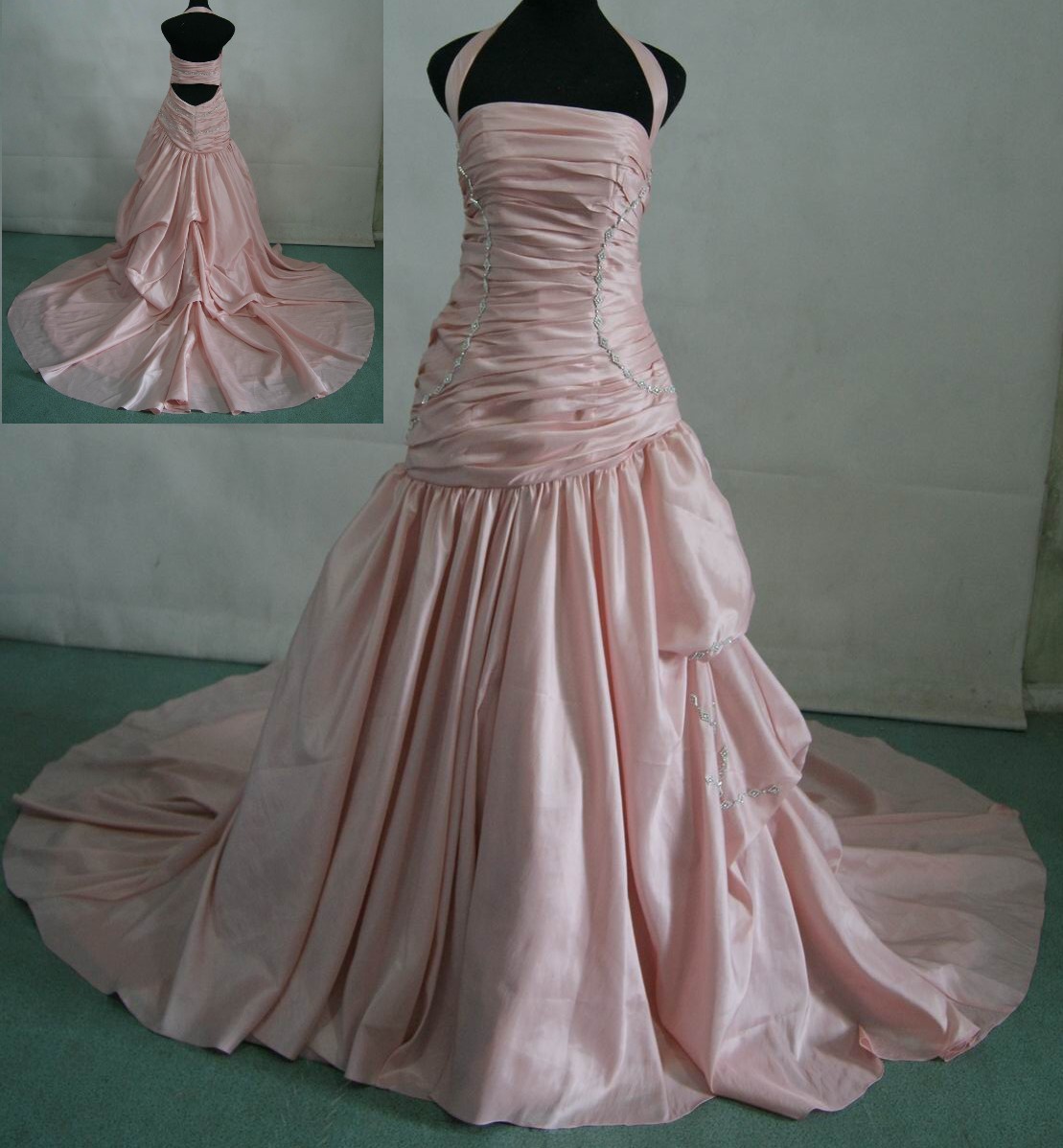 Pink Taffeta Halter Wedding Dress