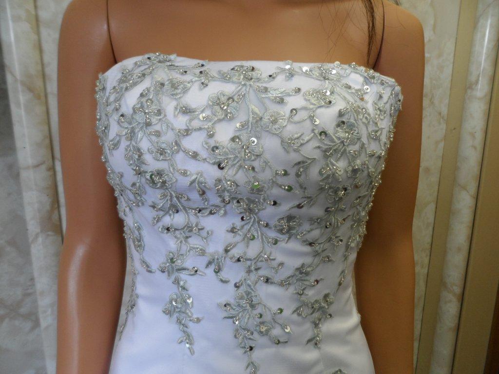 white wedding bodice with chrome lace vines