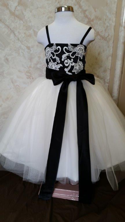 black and ivory flower girl dress