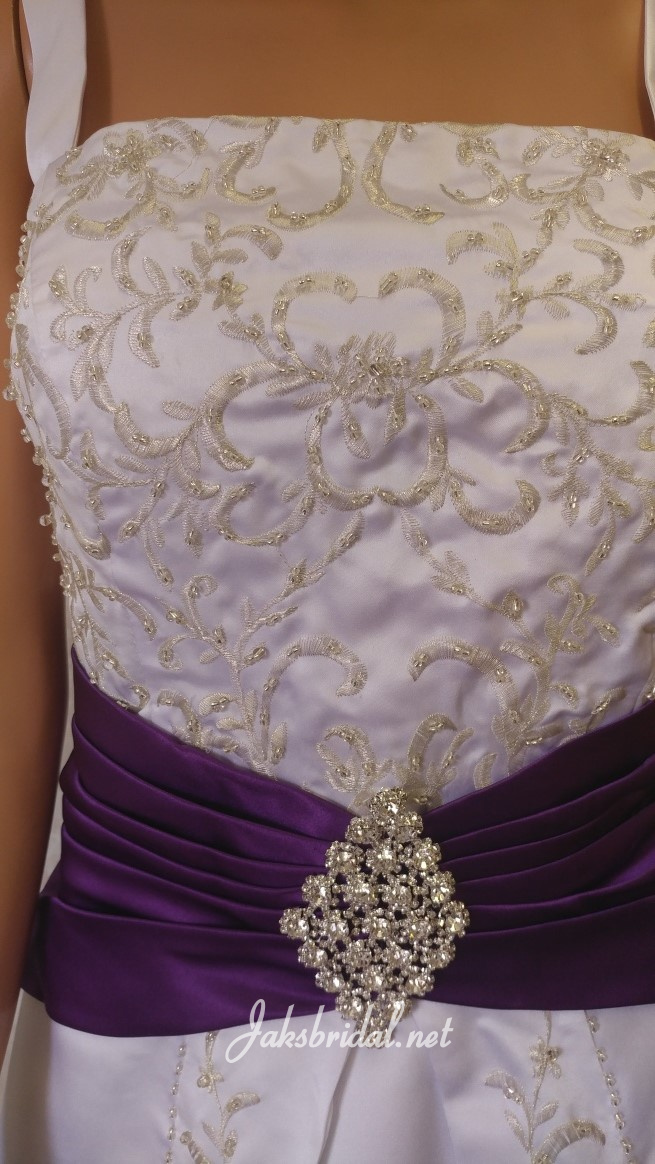 white wedding dress with purple