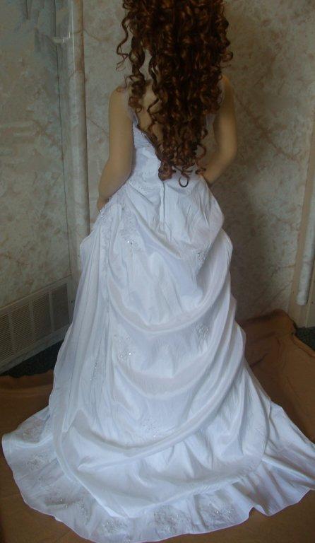 wedding gown with pleated wrap skirt