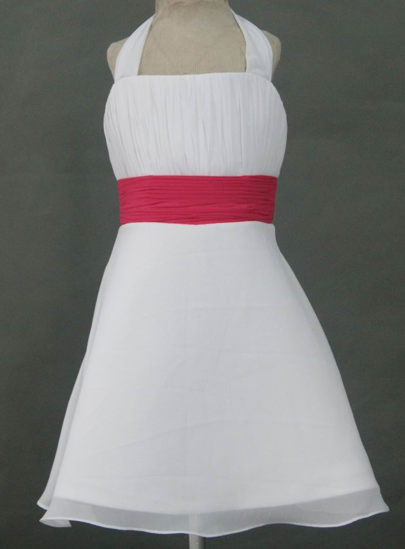 White dress with Dark Bubble Pink waistband