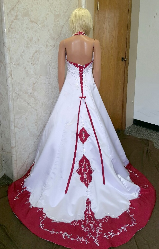 White and red wedding gown