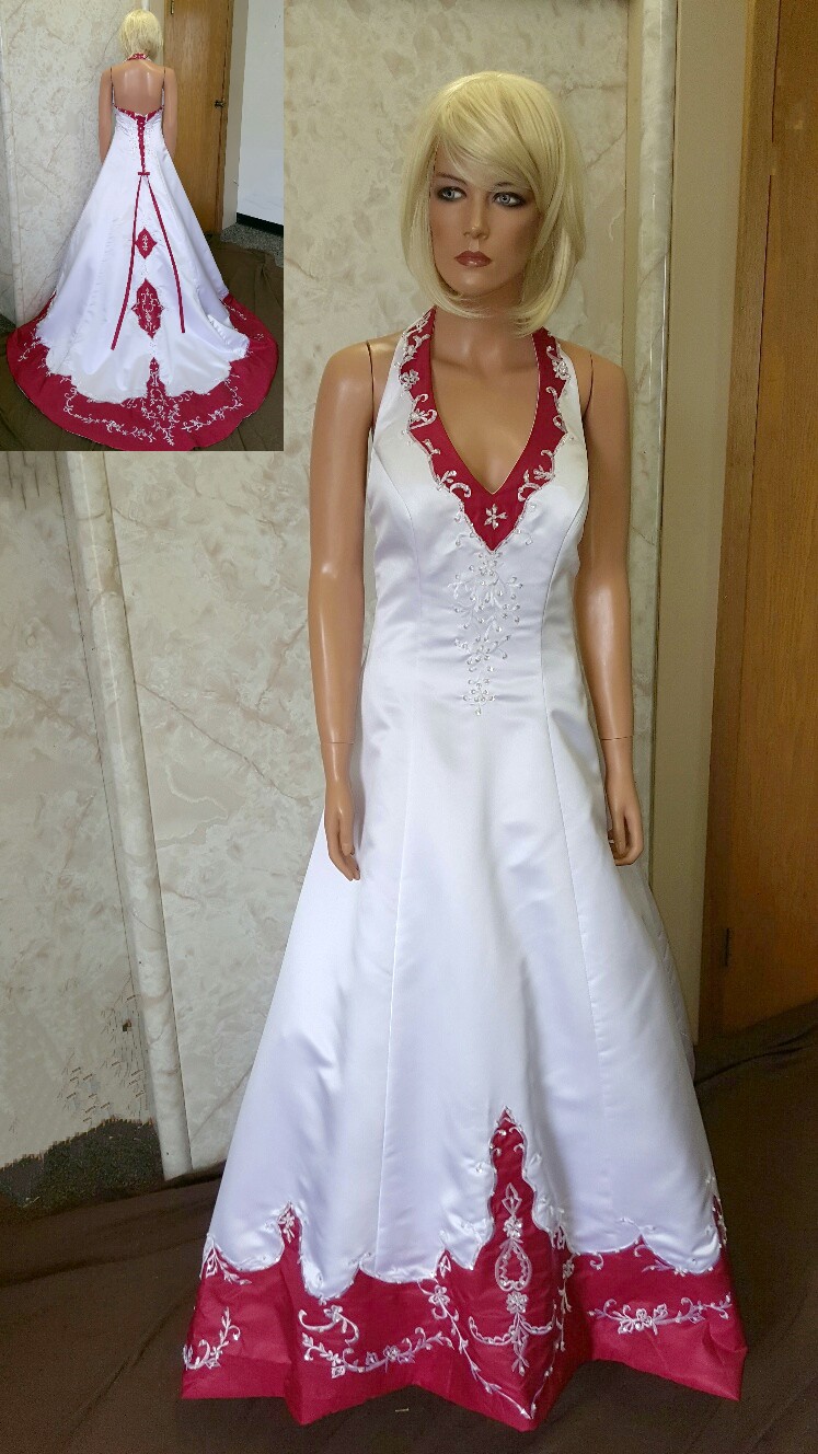 White and red wedding gown